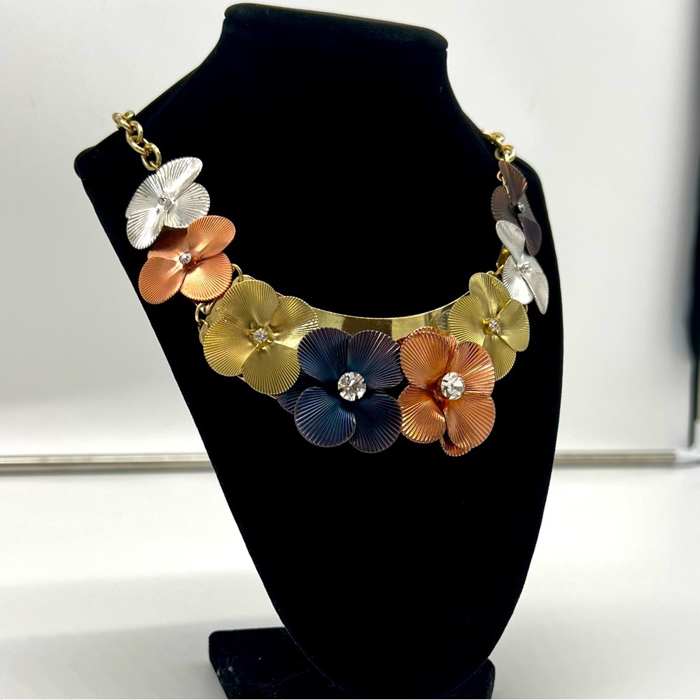 Vintage 80’s/90’s Multi Colored Metal and Floral Marked Necklace